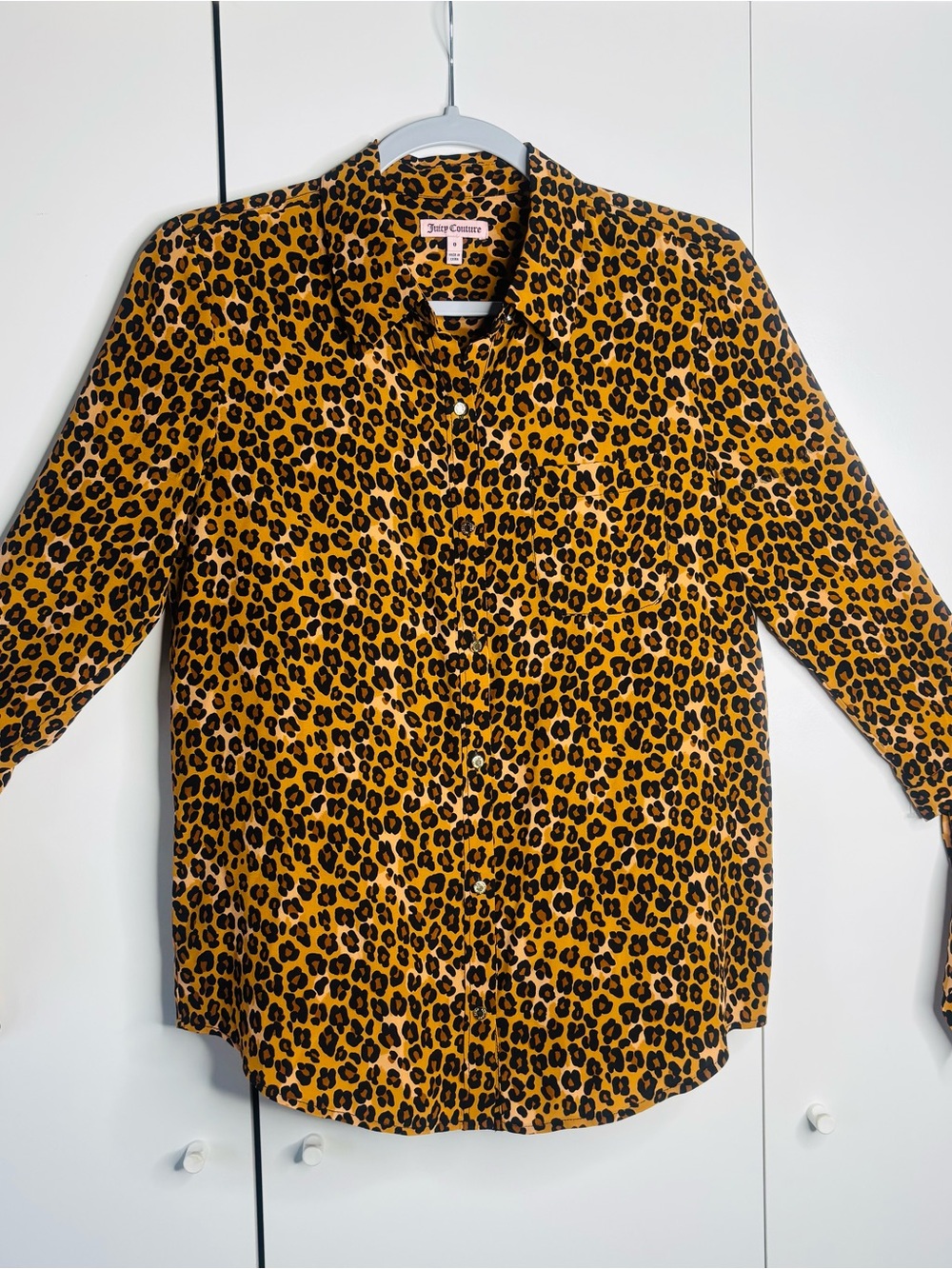 Juicy Couture Yellow and Black Leopard Print Button-Up Shirt